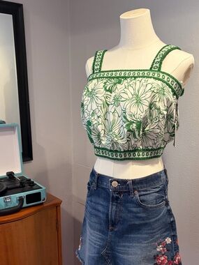 NWT Boho Tank Top, Green Crop Top, Lightweight Top, Beach Outfit, Cotton